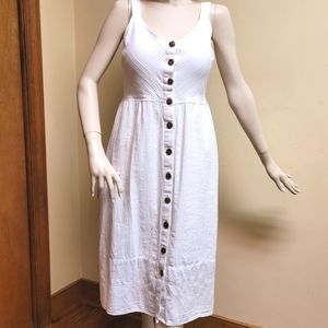 Universal Thread White Button Up Cotton Linen Midi Sundress, Size Extra Small